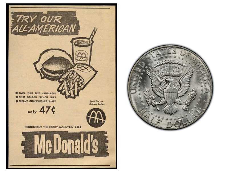 mcdonalds menu and silver half dollar